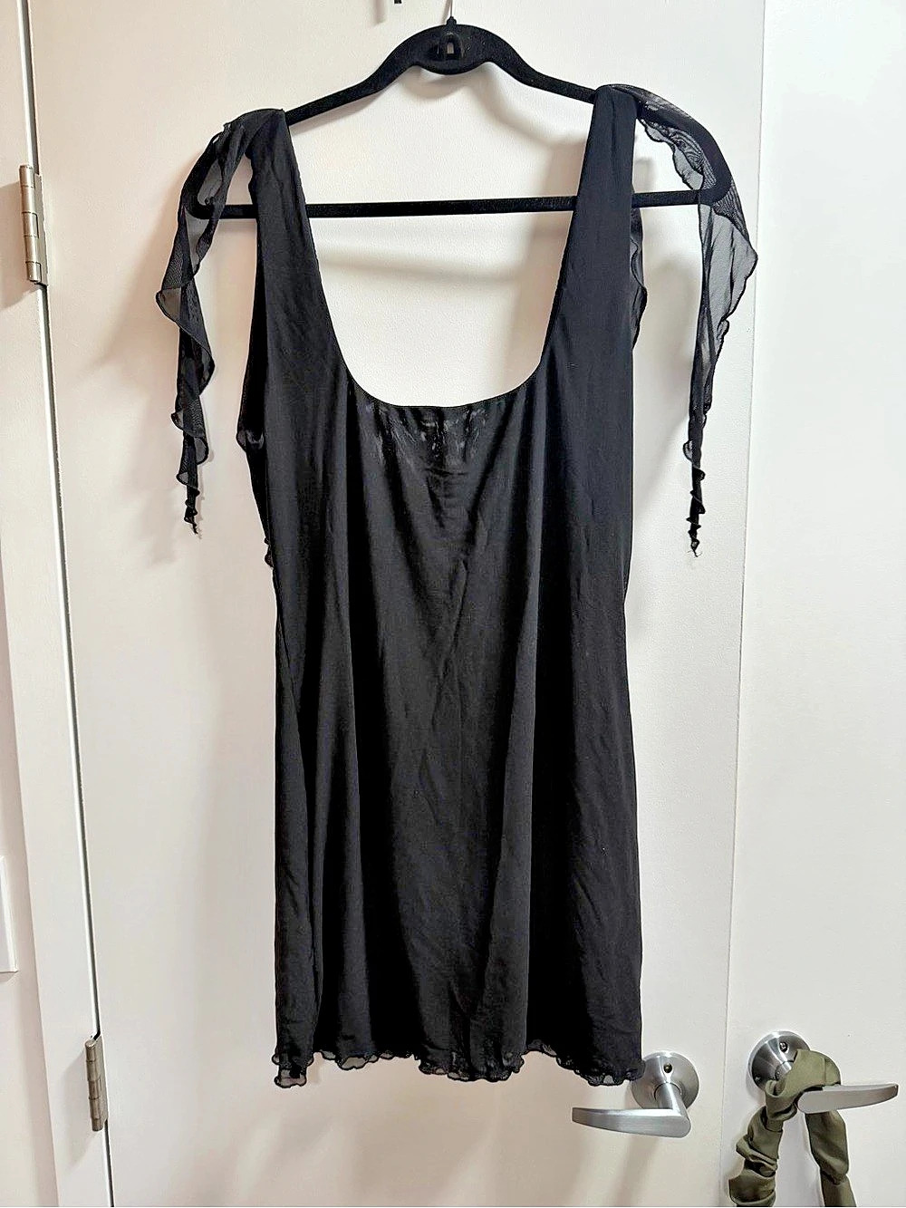 White Fox Black Ruffle Strap Mini Dress NWT